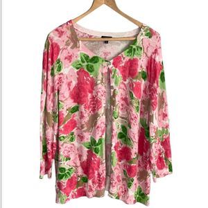 Talbots woman Plus 3X gorgeous water color pink & green floral sweater cardigan
